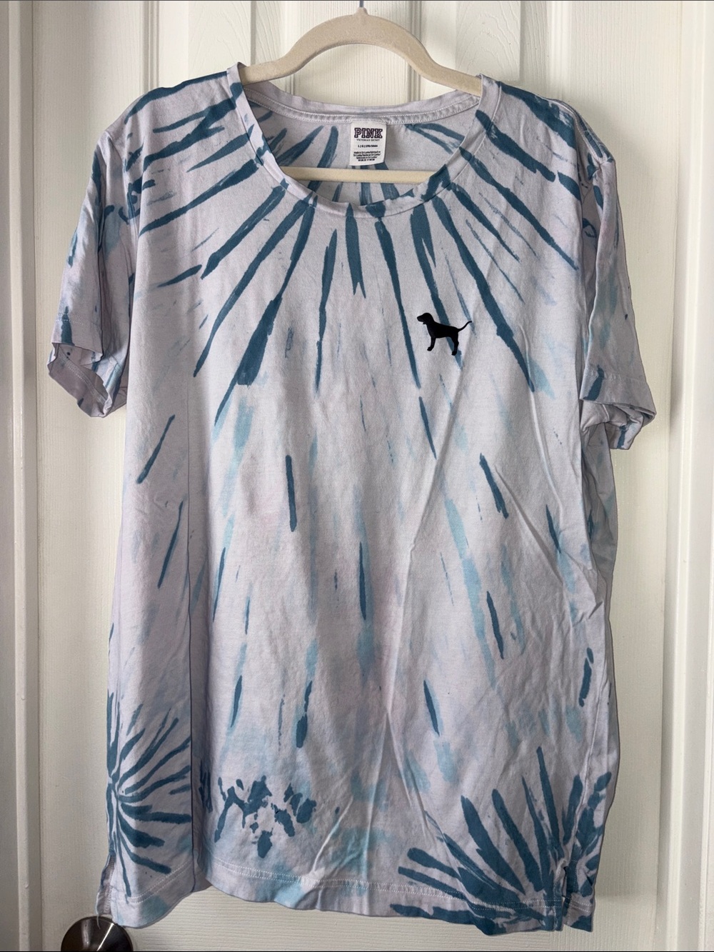 PINK Victoria's Secret Blue & White, Pink Tie-Dye Campus Tee large
